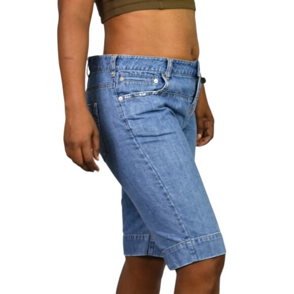 Vintage London Jean Short Blue Denim Longline Low Rise Y2K Cotton Bermuda Jort 4 - Picture 14 of 15